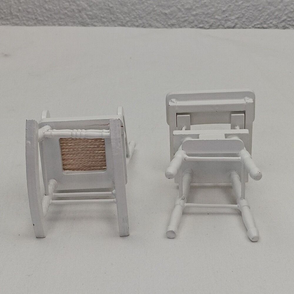 1:12 Dollhouse Mini Furniture High Chair & Classic Rocking Chair White Wood - Picture 7 of 9
